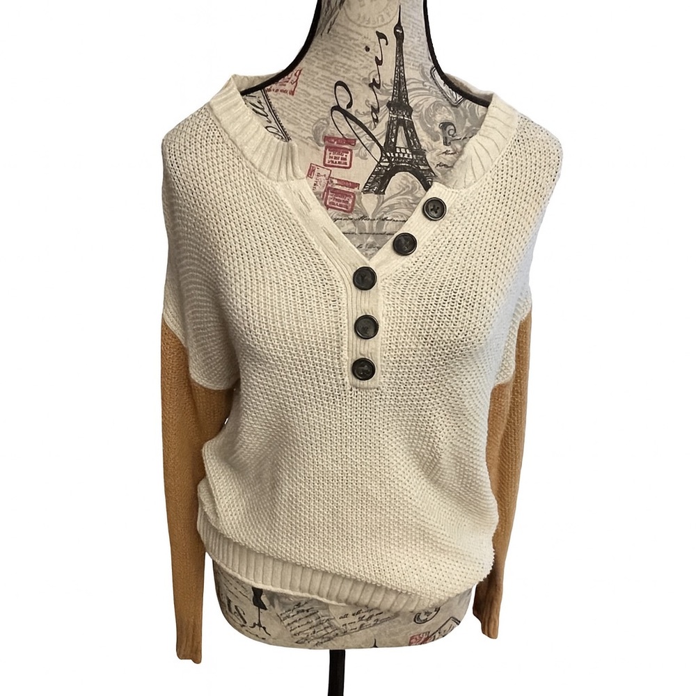 American Eagle Outfitters V-Neck Sweater in Cream and Tan